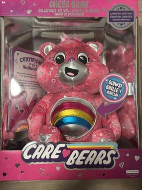 Care Bears Pink Cheer Bear Plush with Silver Heart Accents